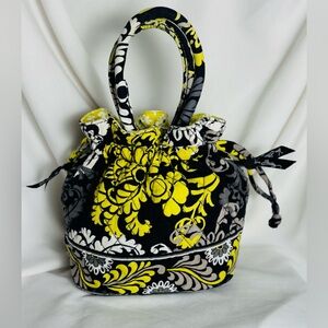 Vera Bradley Mini Tote Purse Bag with Drawstring Yellow and Black Floral